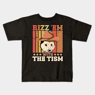 Autism Funny Rizz Em With The Tism Meme Opossum Cowboy Kids T-Shirt